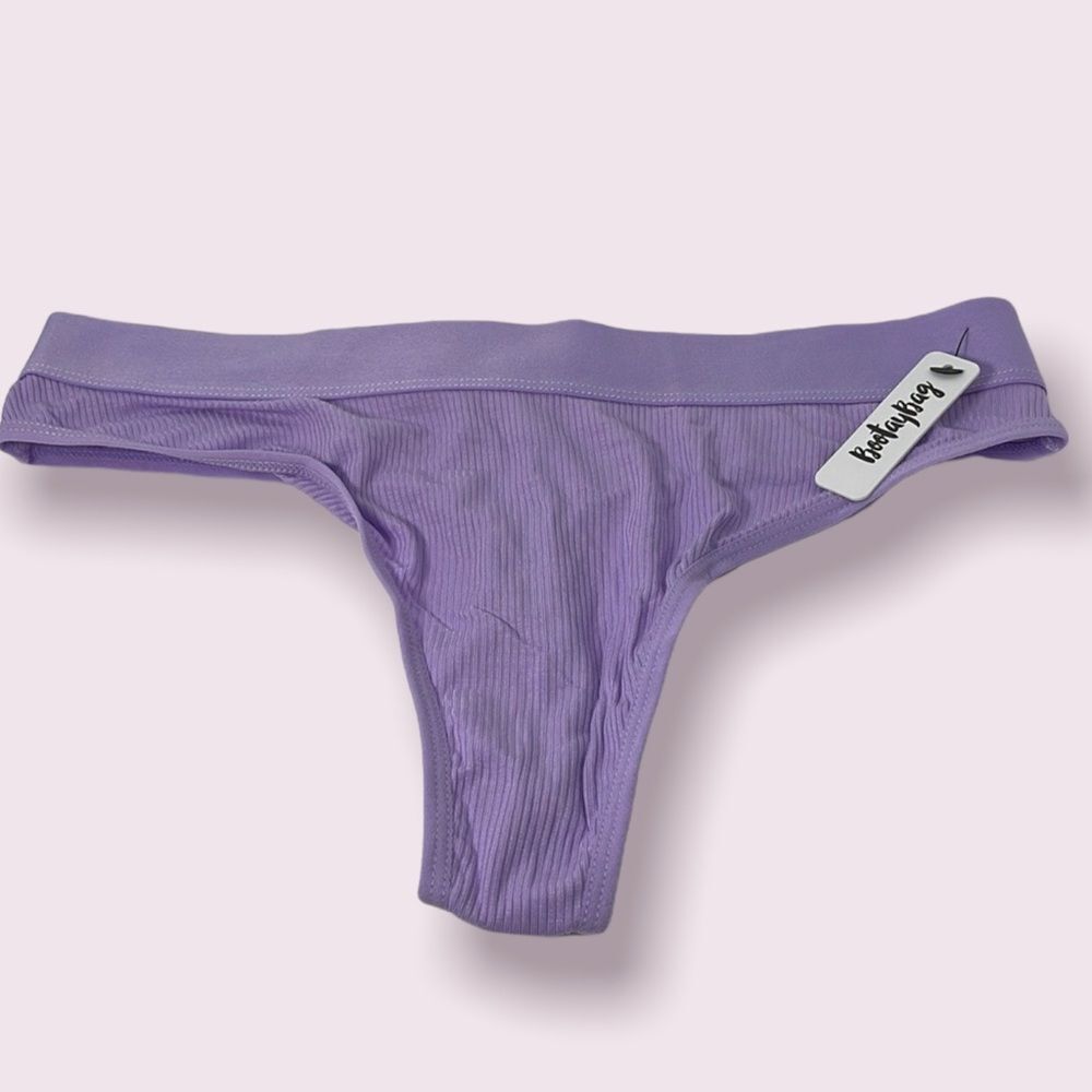 NWT BOOTAYBAG Purple Ribbed Cotton Thong - Small